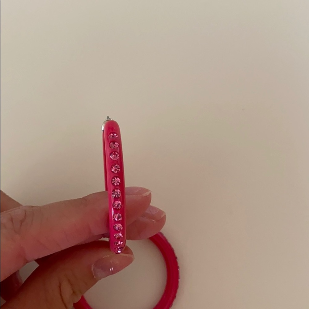 Pink Hoops with Mini Rhinestones - Picture 2 of 4